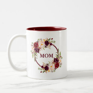 Mom Watercolor Burgundy Floral Two-Tone Coffee Mug