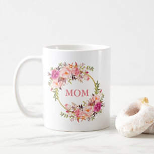 Mom Watercolor Floral Pink Gold Circle Coffee Mug