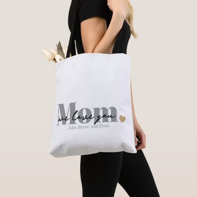 Mom We Love You Black Script Tote Bag (Close Up)