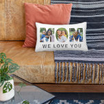 Mom We Love You Custom Mothers Day 3 Photo Collage Lumbar Pillow<br><div class="desc">Create a stylish and memorable gift for Mom this Mother's Day! This custom throw pillow features a collage of three favourite family pictures of the kids (front and back) designed as a modern and bold sans serif typography design. Personalize the "We love you" text and modify the charcoal grey text...</div>