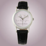 mom we love you floral script watch<br><div class="desc">A lovely lady's watch with MOM written in pretty floral letters on soft pink background, completed with sweet script of "we love you" and the children's names. Perfect for a mother's day gift.</div>