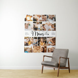 Mom We Love you Hearts Modern Photo Collage Tapestry