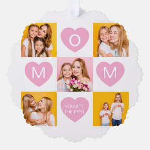 Mom We Love You Kids Names 8 Photo Collage Heart Ornament Card