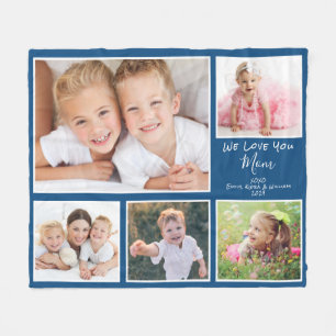 Mom We Love You Photo Collage Blue Fleece Blanket