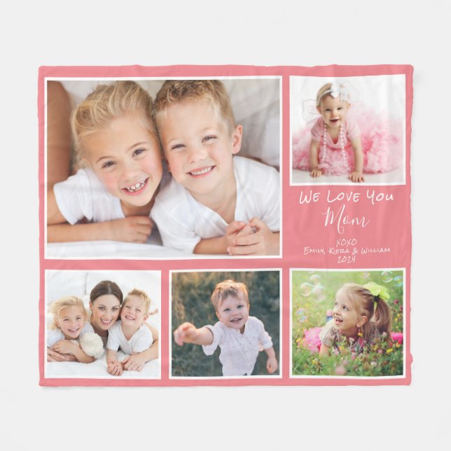 Mom We Love You Photo Collage Coral Fleece Blanket (Front (Horizontal))