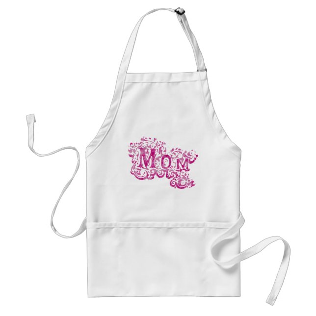Mom white and dark pink graphic cooks apron (Front)