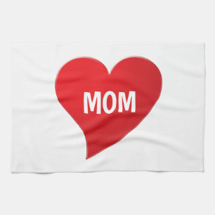 Mom white red big heart cute modern graphic chic kitchen towel