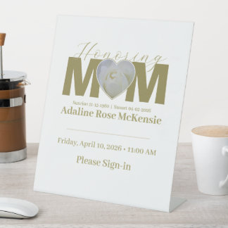 MOM White Rose Heart Photo Desk Memorial Pedestal Sign