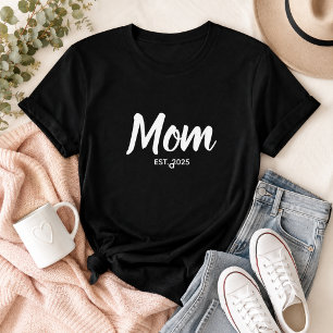 Mom White Script Established Date Custom Text T-Shirt