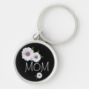 Mom White Zinnias Mothers Day Key Chain