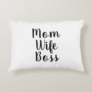 Mom wife boss black white custom script cute accent pillow