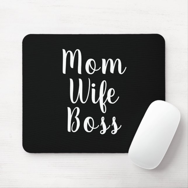 Mom Wife Boss black white custom script cute Mouse Pad (With Mouse)