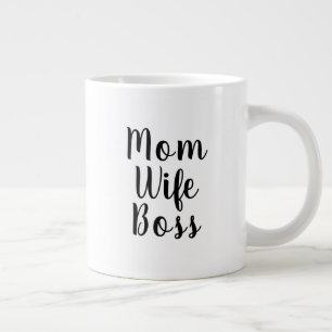 Mom wife boss black white custom script text cute large coffee mug