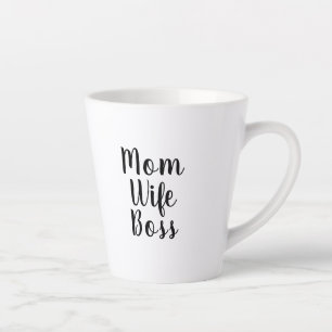 Mom wife boss black white custom script text cute latte mug
