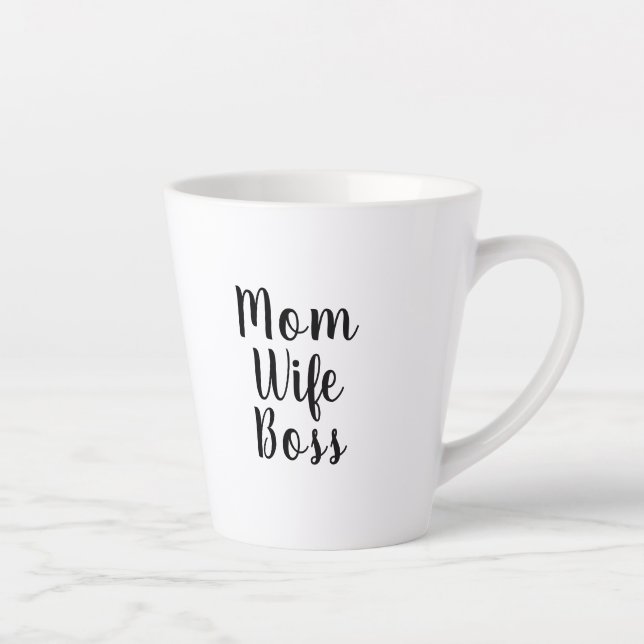 Mom wife boss black white custom script text cute latte mug (Right)