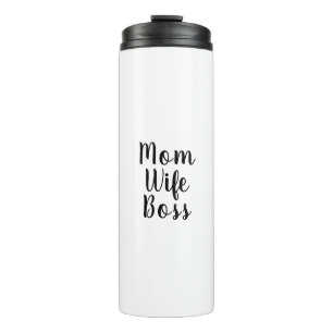 Mom wife boss black white custom script text cute thermal tumbler