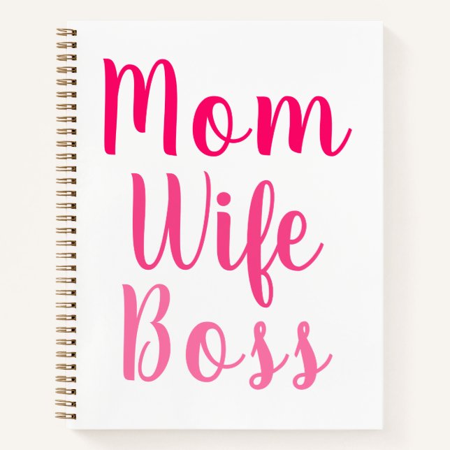 Mom wife boss gradient pink custom script recipe notebook (Front)