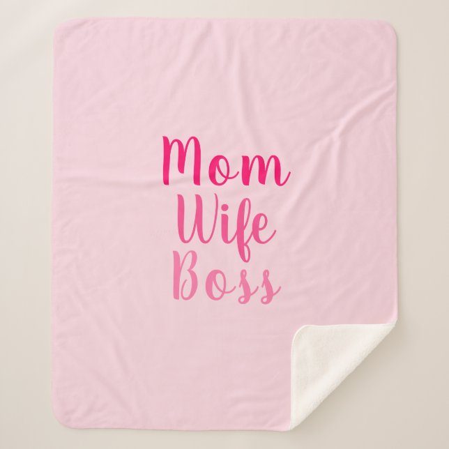 Mom wife boss gradient pink custom script stylish sherpa blanket (Front)
