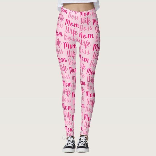 Mom wife boss light pink custom script cute modern leggings (Front)