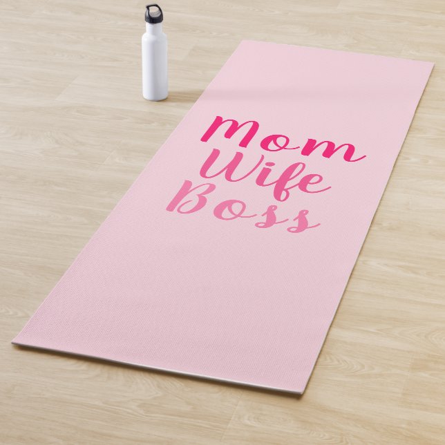 Mom wife boss light pink custom script cute yoga mat (In Situ)