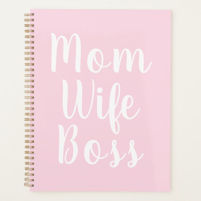 Mom wife boss light pink custom script stylish planner (Front)