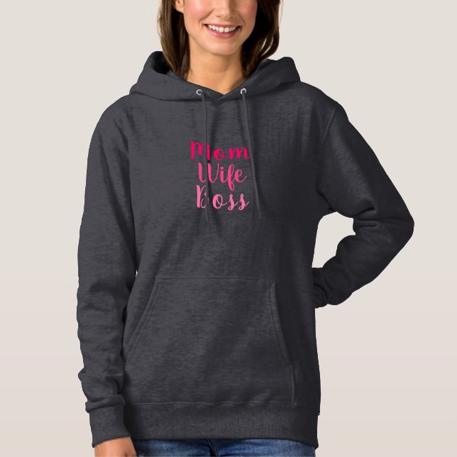 Mom wife boss pink custom brush script stylish hoodie (Front)