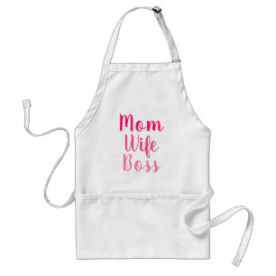 Mom wife boss pink custom script cute modern standard apron