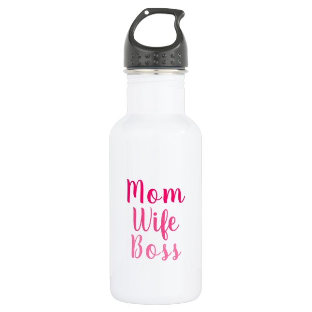 Mom wife boss pink custom script text cute 532 ml water bottle (Front)