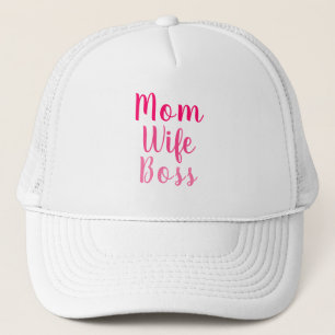 Mom wife boss pink custom script text cute modern trucker hat