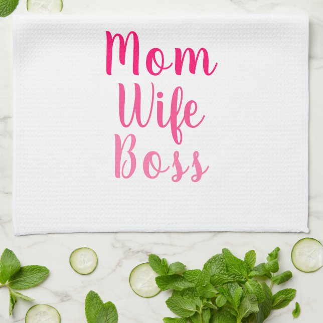 Mom wife boss pink gradient custom script cute kitchen towel (Folded)