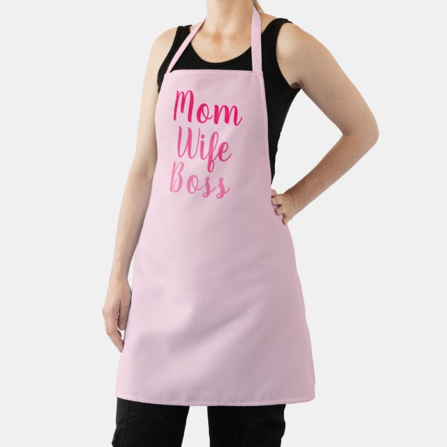 Mom wife boss pink gradient custom script stylish apron (Insitu)