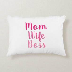 Mom wife boss pink white custom script cute accent pillow