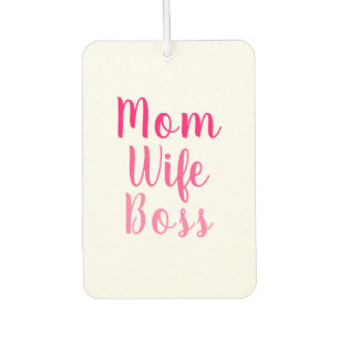 Mom wife boss pink white custom script stylish air freshener