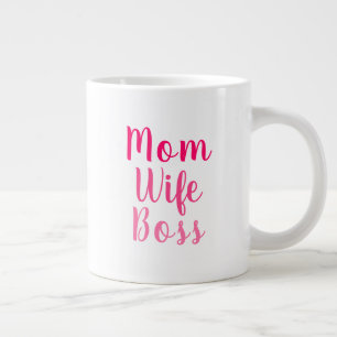 Mom wife boss pink white custom script stylish large coffee mug