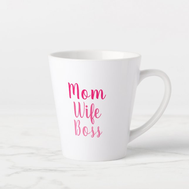 Mom wife boss pink white custom script stylish latte mug (Right)