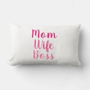 Mom Wife Boss pink white custom script stylish Lumbar Pillow