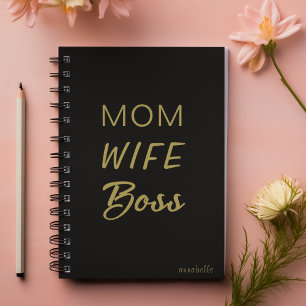 Mom Wife Boss Quote l Black & Gold Typography Planner