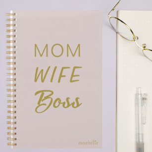 Mom Wife Boss Quote l Blush Pink & Gold Script Planner