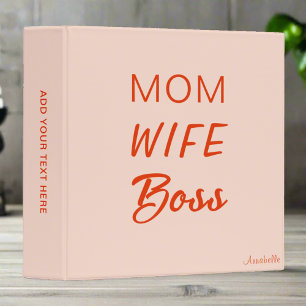 Mom Wife Boss Quote l Pink and Red Typography   Binder