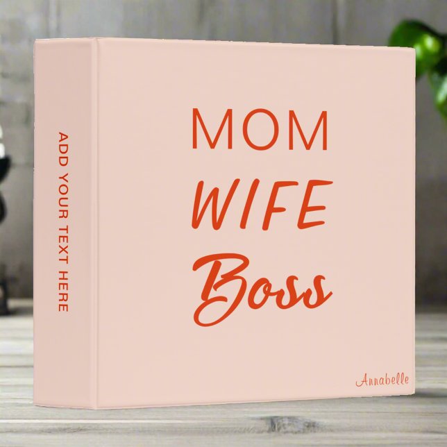 Mom Wife Boss Quote l Pink and Red Typography   Binder (Creator Uploaded)