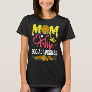 Mom Wife Social Worker Cute Floral Sunflowers Moth T-Shirt