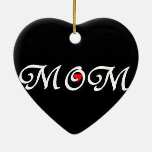 Mom with a red heart ceramic ornament