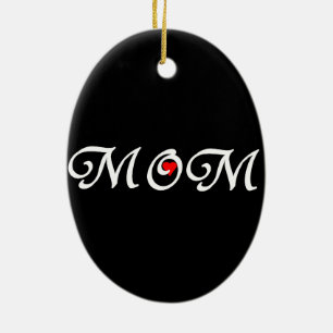 Mom with a red heart ceramic ornament