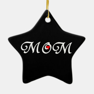 Mom with a red heart ceramic ornament