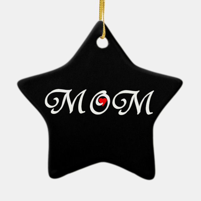 Mom with a red heart ceramic ornament (Back)