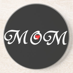 Mom with a red heart coaster