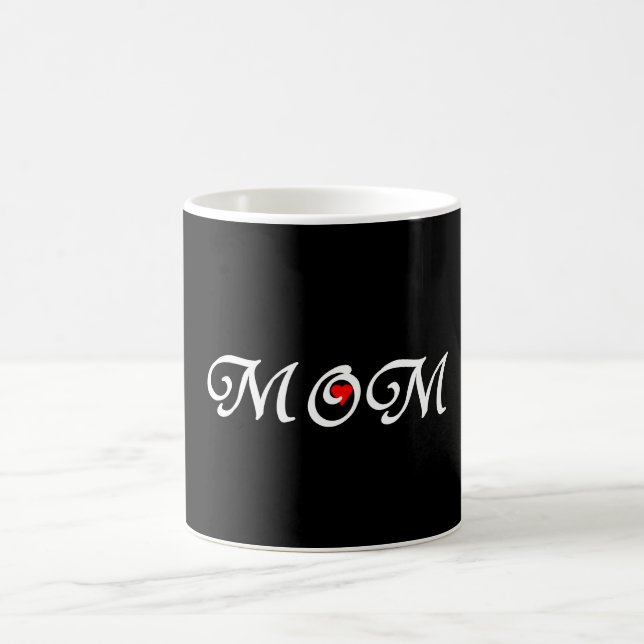 Mom with a red heart coffee mug (Center)