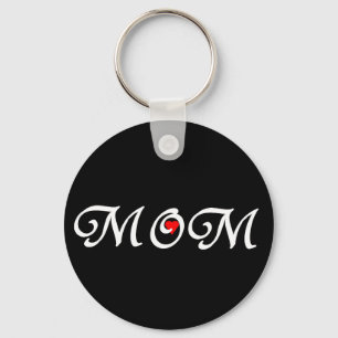 Mom with a red heart keychain