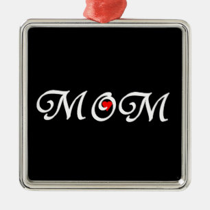 Mom with a red heart metal ornament