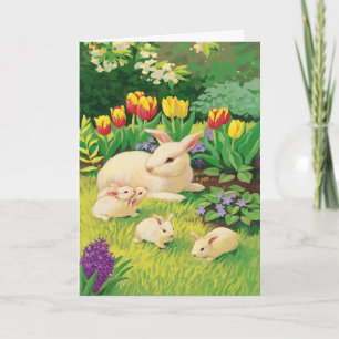 Mom with baby bunnies Easter customizable card